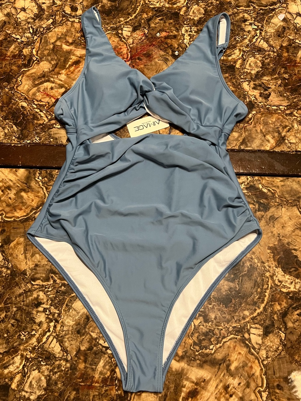 Women ' Light Blue Twist-Front One-Piece Swimsuit